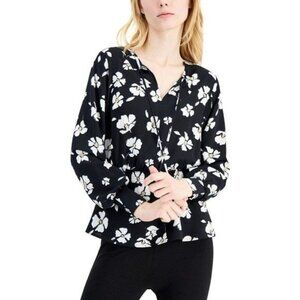 AQ-2518 Alfani Smocked Peplum Top Black Size XXL